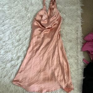 Selfie Leslie Pink Cowl Neck Slip Dress